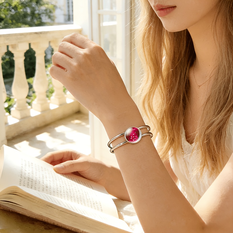 Adjustable Open Bangle with Zodiac Sign Gemstone Inlay